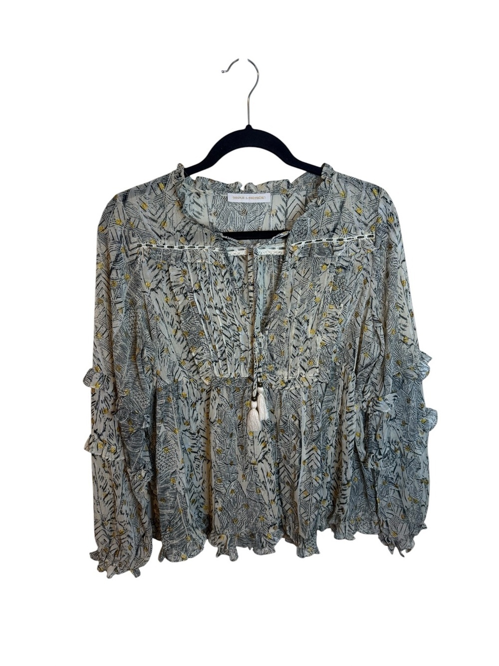 Pookie & Sebastian Bohemian Hippie Metallic Babydoll Peasant Blouse